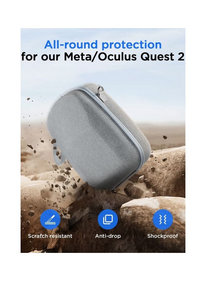 جوي روم - حقيبة حمل صلبة متوافقة مع سماعة ألعاب الواقع الافتراضي Oculus Quest 2 الكل في واحد ووحدات تحكم تعمل باللمس مناسبة للحمل والسفر وحقيبة تخزين المنزل باللون الرمادي لون رمادي - Image 1