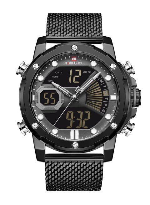 Men's Stainless Steel Analog & Digital Wrist Watch NF9172S B/GY/B - 45 mm - Black