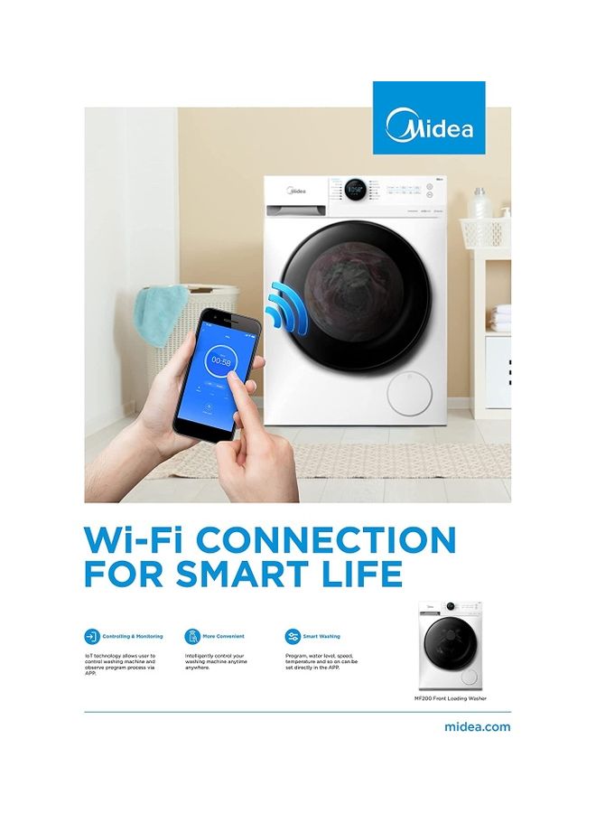 Midea - 10KG Front Load Smart Washing Machine With Lunar Dial, 1400 RPM, 14 Programs, Fully Automatic Washer With Wide Door, Digital LED Display,Child Lock, Steam Care, Wi-Fi Connectivity 10 kg MF200W100WBW White - Image 1