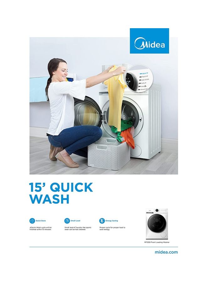 Midea - 10KG Front Load Smart Washing Machine With Lunar Dial, 1400 RPM, 14 Programs, Fully Automatic Washer With Wide Door, Digital LED Display,Child Lock, Steam Care, Wi-Fi Connectivity 10 kg MF200W100WBW White - Image 1