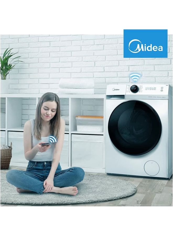 Midea - 10KG Front Load Smart Washing Machine With Lunar Dial, 1400 RPM, 14 Programs, Fully Automatic Washer With Wide Door, Digital LED Display,Child Lock, Steam Care, Wi-Fi Connectivity 10 kg MF200W100WBW White - Image 1