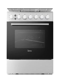 Midea Freestanding Cooker With Convection Fan Gas 4 Burners Automatic Ignition & Full Safety Cast Iron Pan Support Double Knob For Grill & Oven Control EME6060-C Silver  - Image 1