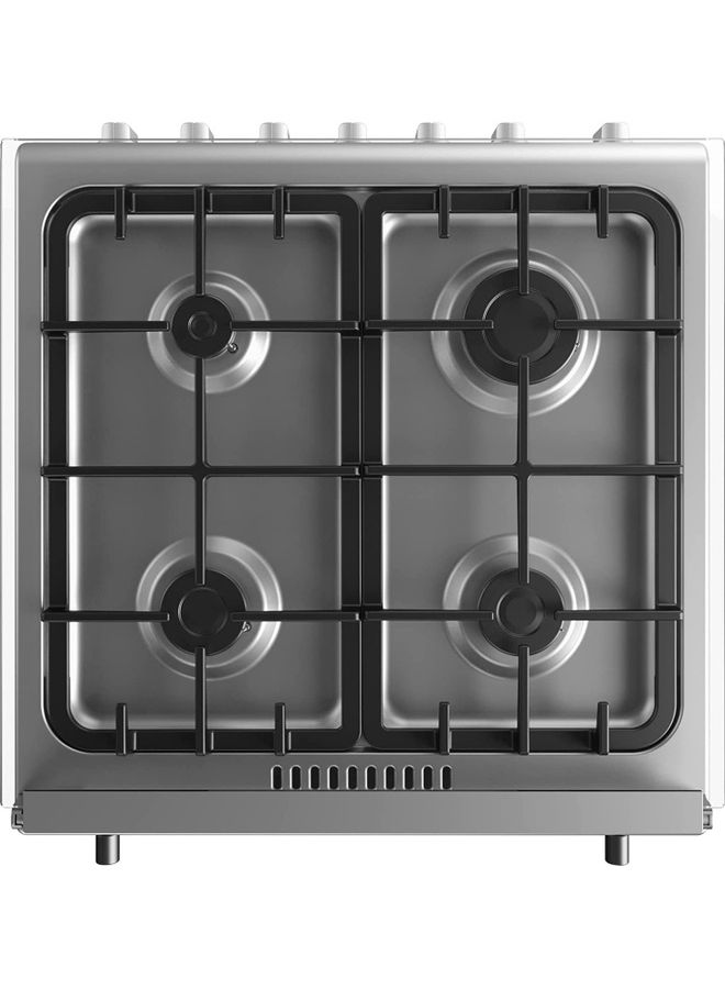 Freestanding Cooker With Convection Fan Gas 4 Burners Automatic Ignition & Full Safety Cast Iron Pan Support Double Knob For Grill & Oven Control EME6060-C Silver