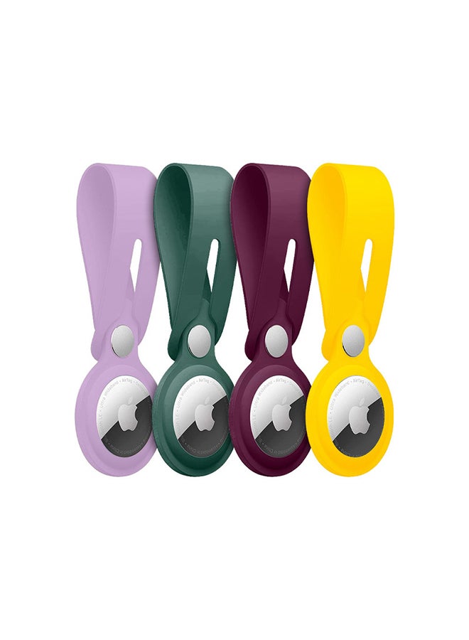 MARGOUN - 4-Piece Silicone Loop Anti-Lost AirTag Carry Case Keychain For Apple AirTags Yellow/Plum/Purple/Green - Image 1