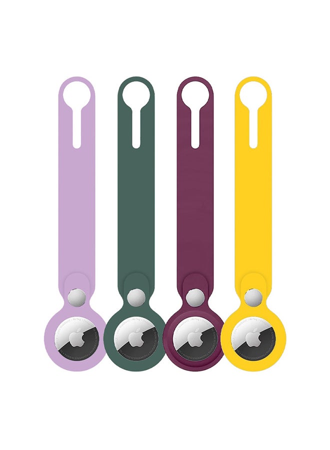 MARGOUN - 4-Piece Silicone Loop Anti-Lost AirTag Carry Case Keychain For Apple AirTags Yellow/Plum/Purple/Green - Image 1