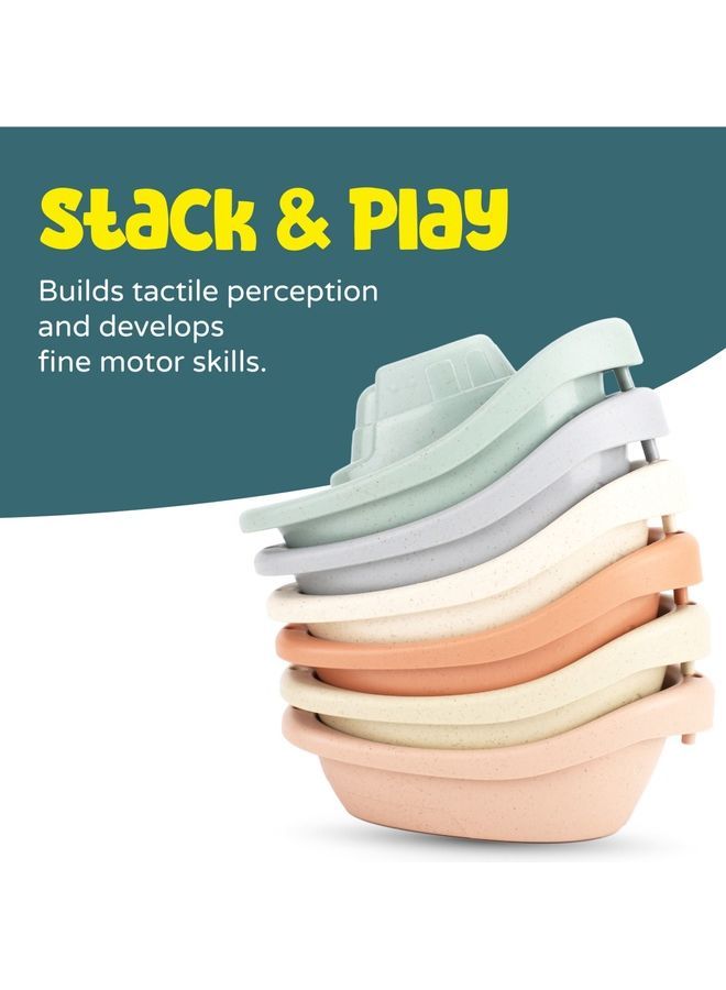 Moon Stacking Boat 6 Pcs Nesting Baby Bath Toys For Girls & Boy 15 x 6.5 x 21cm - Image 2
