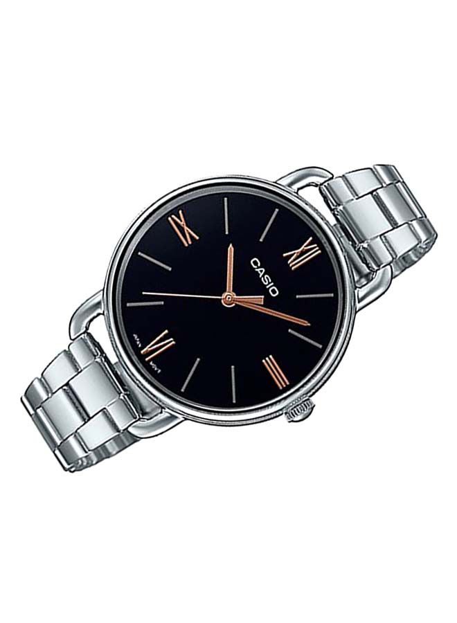 كاسيو ساعة يد كوارتز بعقارب بسوار من الستانلس ستيل طراز LTP-E414D-1ADF أسود/ فضي للنساء - Image 2