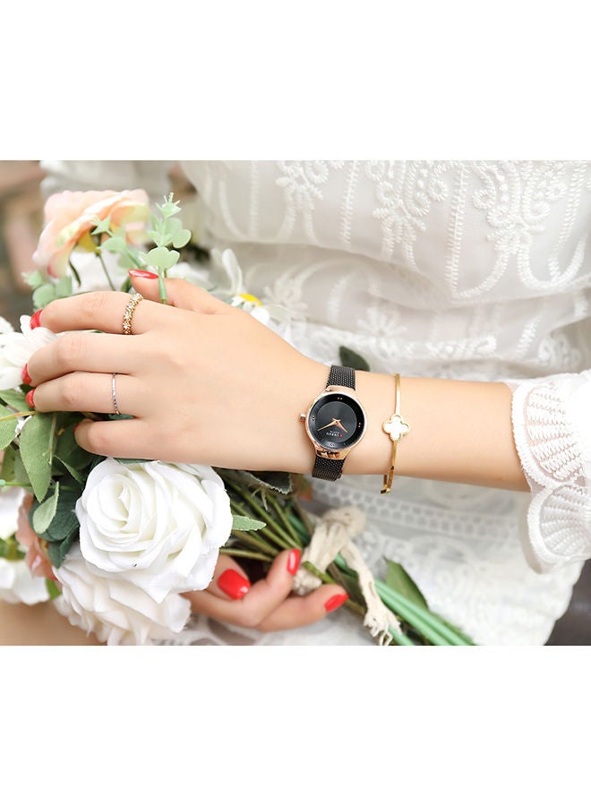 CURREN - Women's Waterproof Stainless Steel Mesh BAnd Quartz Watch 9028 - 27 mm - Black - Image 1