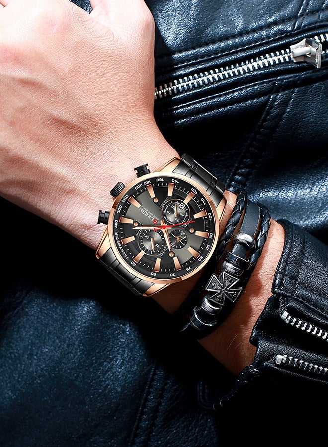 CURREN - Men's Chronograph Waterproof Stainless Steel BAnd Casual Quartz Watch 8351 - 47 mm - Black - Image 1