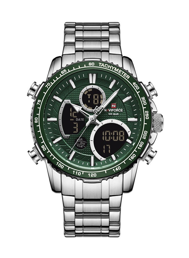 نافيفورس ساعة يد رقمية وبعقارب وسوار من الستانلس ستيل طراز NF9182 S/GN للرجال - Image 1