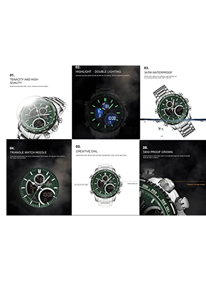 نافيفورس ساعة يد رقمية وبعقارب وسوار من الستانلس ستيل طراز NF9182 S/GN للرجال - Image 3