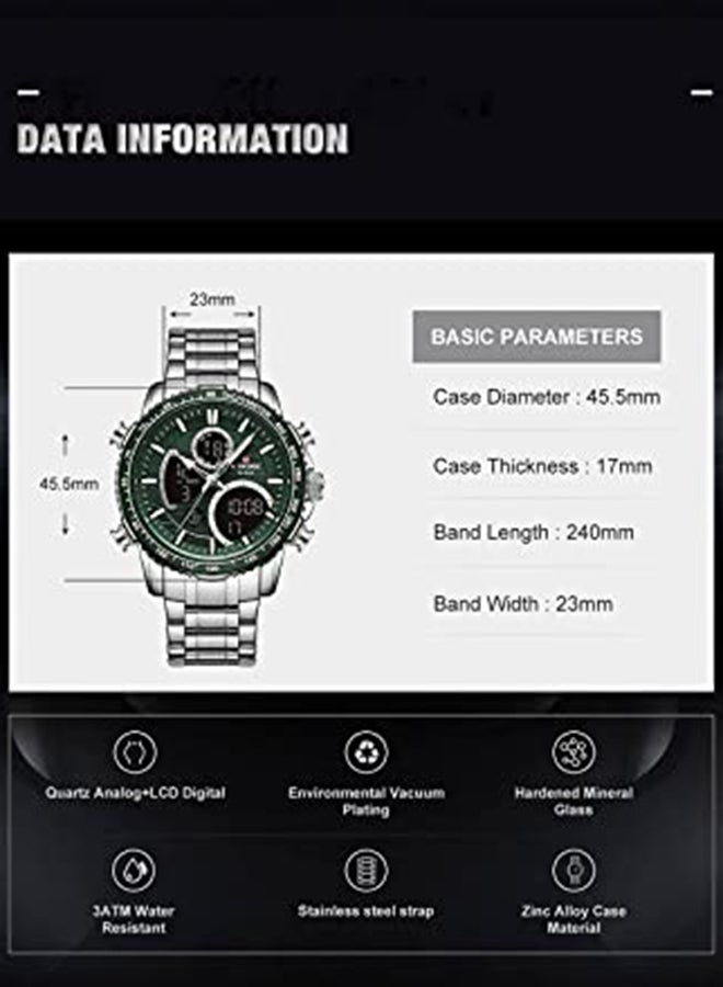 نافيفورس ساعة يد رقمية وبعقارب وسوار من الستانلس ستيل طراز NF9182 S/GN للرجال - Image 5