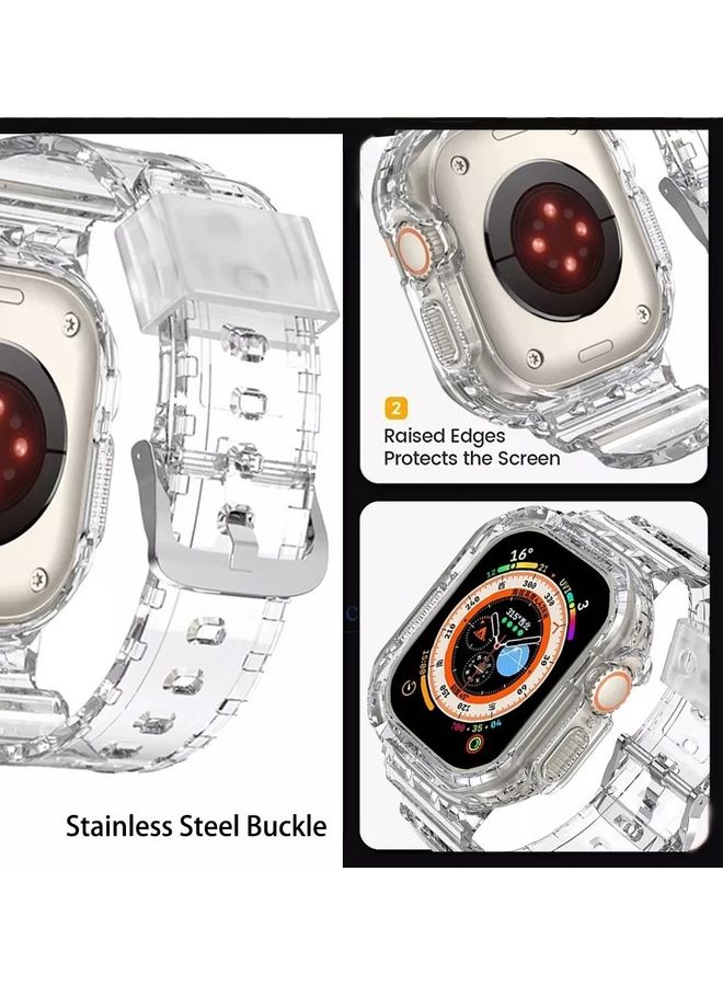 MARGOUN - 4Pack for Apple Watch Ultra Band 49mm Crystal Clear Band with Bumper Case Soft Transparent TPU Sport Strap for iWatch Ultra Clear/Black/Orange/Pink - Image 1