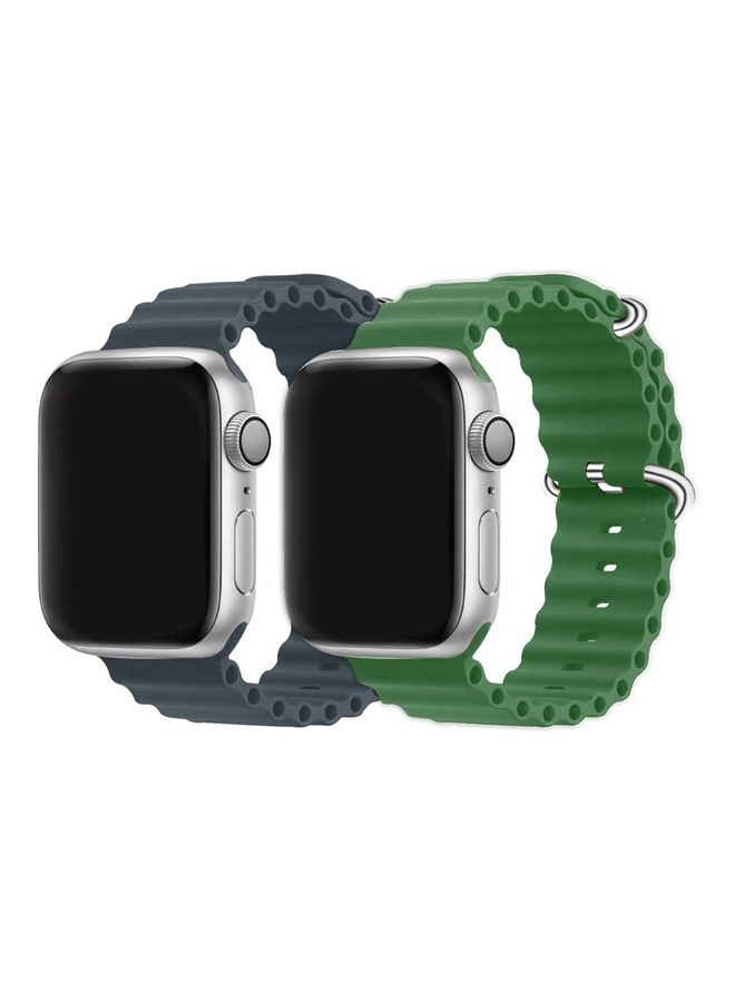 MARGOUN - 2Pack for Apple Watch Ocean Band 49mm 45mm 44mm 42mm Soft Silicone Loop Strap for iWatch Series Ultra/8/7/SE/6/5/4/3/2/1 Midnight Blue/Green - Image 1