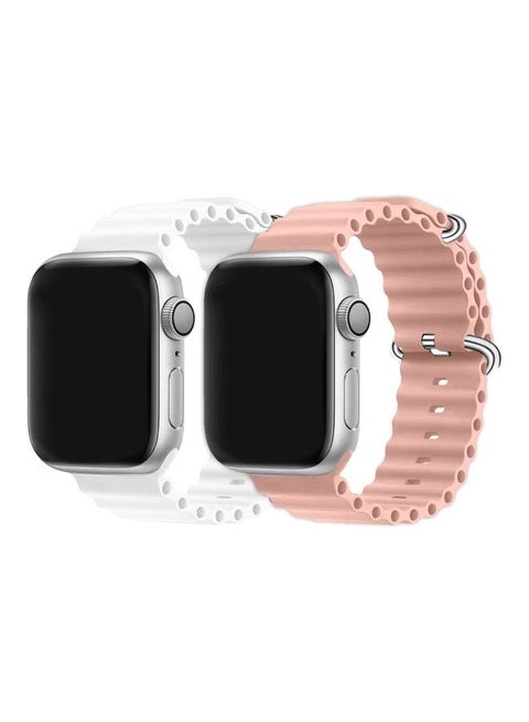 2Pack for Apple Watch Ocean Band 49mm 45mm 44mm 42mm Soft Silicone Loop Strap for iWatch Series Ultra/8/7/SE/6/5/4/3/2/1 White/Pink