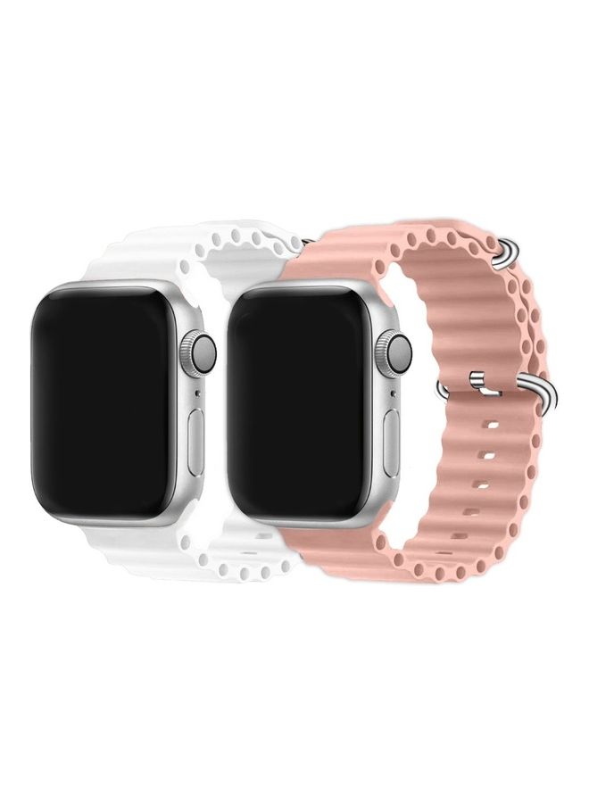 MARGOUN - 2Pack for Apple Watch Ocean Band 49mm 45mm 44mm 42mm Soft Silicone Loop Strap for iWatch Series Ultra/8/7/SE/6/5/4/3/2/1 White/Pink - Image 1