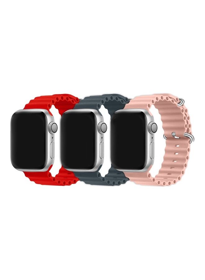 MARGOUN - 3Pack for Apple Watch Ocean Band 49mm 45mm 44mm 42mm Soft Silicone Loop Strap for iWatch Series Ultra/8/7/SE/6/5/4/3/2/1 Red/Midnight Blue/Pink - Image 1