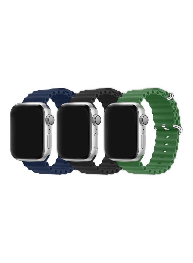 MARGOUN - 3Pack for Apple Watch Ocean Band 49mm 45mm 44mm 42mm Soft Silicone Loop Strap for iWatch Series Ultra/8/7/SE/6/5/4/3/2/1 Dark Blue/Black/Green - Image 1