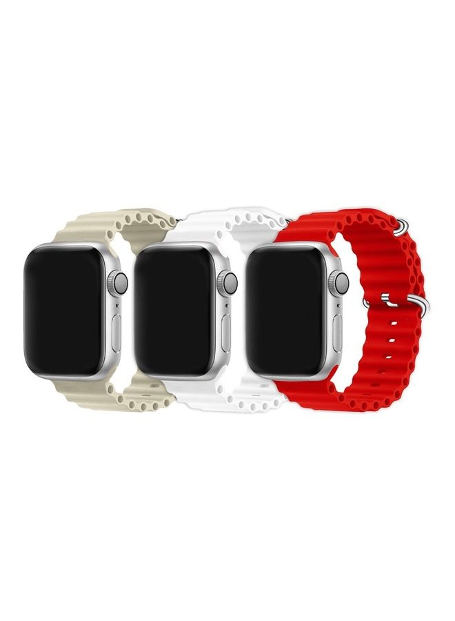 MARGOUN - 3Pack for Apple Watch Ocean Band 49mm 45mm 44mm 42mm Soft Silicone Loop Strap for iWatch Series Ultra/8/7/SE/6/5/4/3/2/1 Beige/White/Red - Image 1