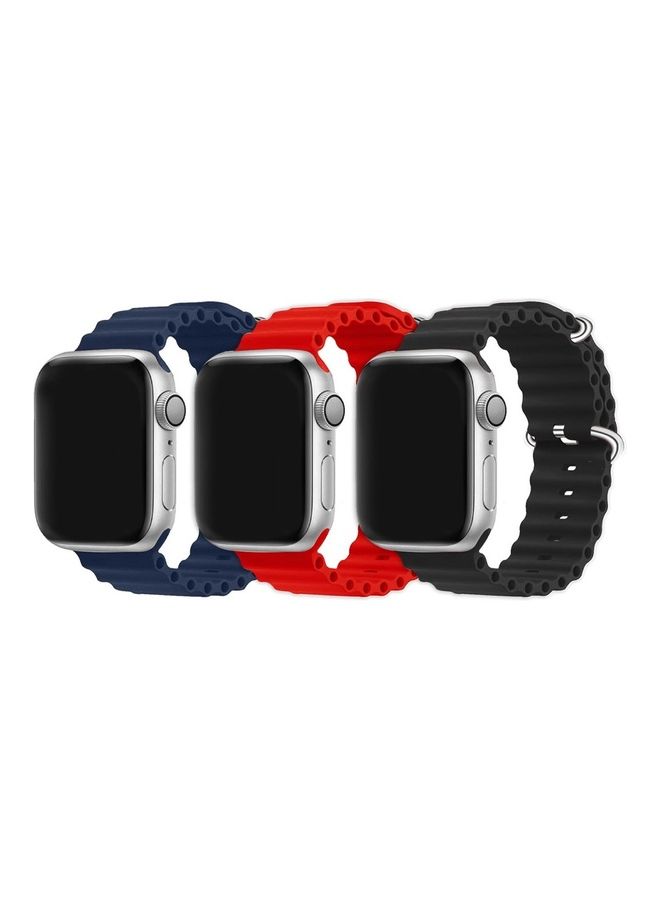 MARGOUN - 3Pack for Apple Watch Ocean Band 49mm 45mm 44mm 42mm Soft Silicone Loop Strap for iWatch Series Ultra/8/7/SE/6/5/4/3/2/1 Dark Blue/Red/Black - Image 1