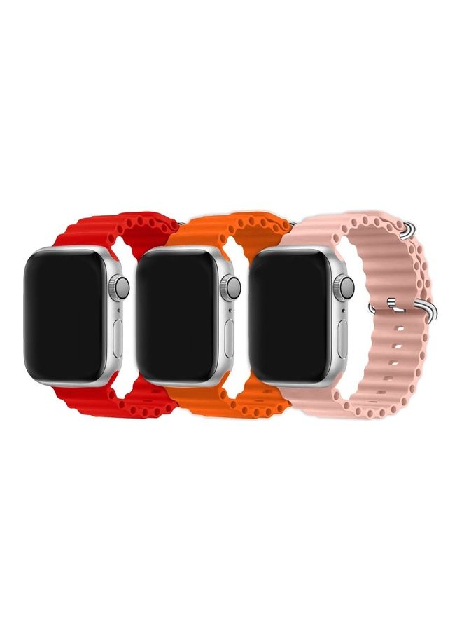 MARGOUN - 3Pack for Apple Watch Ocean Band 49mm 45mm 44mm 42mm Soft Silicone Loop Strap for iWatch Series Ultra/8/7/SE/6/5/4/3/2/1 Red/Orange/Pink - Image 1