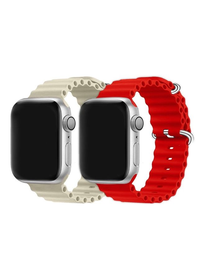 MARGOUN - 2Pack for Apple Watch Ocean Band 49mm 45mm 44mm 42mm Soft Silicone Loop Strap for iWatch Series Ultra/8/7/SE/6/5/4/3/2/1 Beige/Red - Image 1