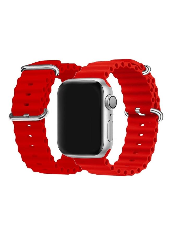 MARGOUN - 2Pack for Apple Watch Ocean Band 49mm 45mm 44mm 42mm Soft Silicone Loop Strap for iWatch Series Ultra/8/7/SE/6/5/4/3/2/1 Beige/Red - Image 1