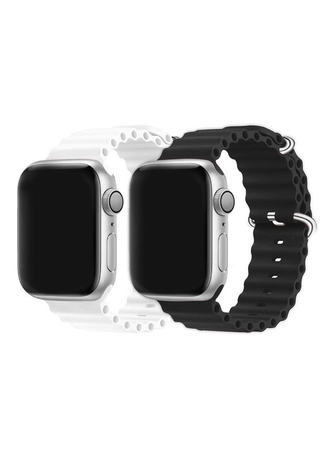 MARGOUN - 2Pack for Apple Watch Ocean Band 49mm 45mm 44mm 42mm Soft Silicone Loop Strap for iWatch Series Ultra/8/7/SE/6/5/4/3/2/1 Black/White - Image 1