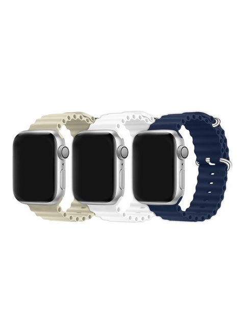 3Pack for Apple Watch Ocean Band 41mm 40mm 38mm Soft Silicone Loop Strap for iWatch Series 8/7/SE/6/5/4/3/2/1 Beige/White/Dark Blue