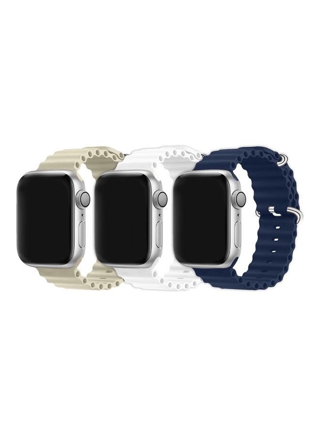 MARGOUN - 3Pack for Apple Watch Ocean Band 41mm 40mm 38mm Soft Silicone Loop Strap for iWatch Series 8/7/SE/6/5/4/3/2/1 Beige/White/Dark Blue - Image 1