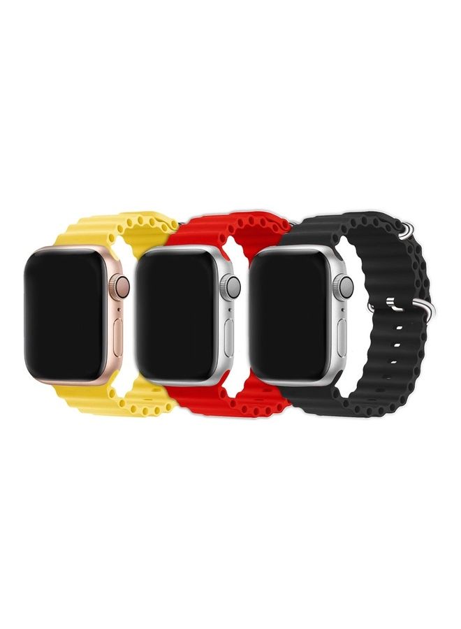 MARGOUN - 3Pack for Apple Watch Ocean Band 41mm 40mm 38mm Soft Silicone Loop Strap for iWatch Series 8/7/SE/6/5/4/3/2/1 Yellow/Red/Black - Image 1