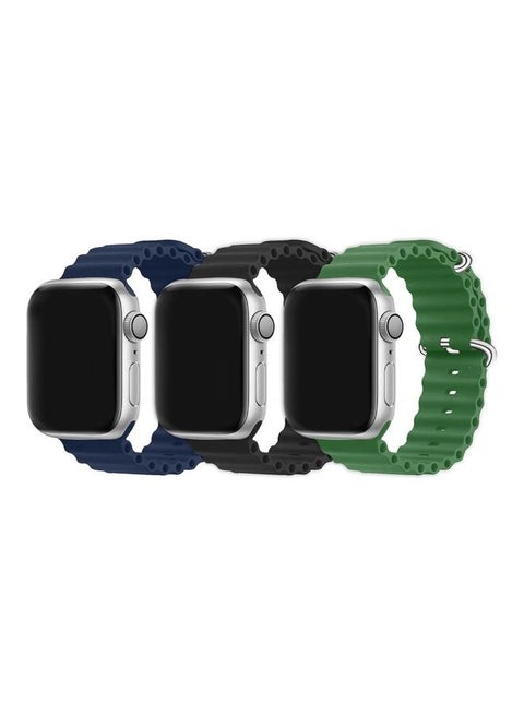3Pack for Apple Watch Ocean Band 41mm 40mm 38mm Soft Silicone Loop Strap for iWatch Series 8/7/SE/6/5/4/3/2/1 Dark Blue/Black/Green