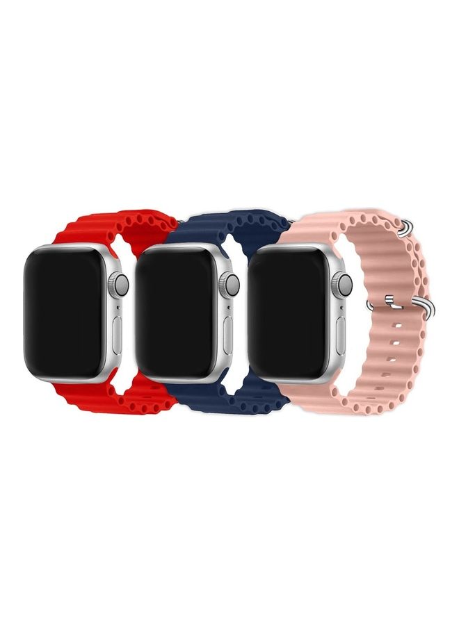 MARGOUN 3Pack for Apple Watch Ocean Band 41mm 40mm 38mm Soft Silicone Loop Strap for iWatch Series 8/7/SE/6/5/4/3/2/1 Red/Dark Blue/Pink  - Image 1