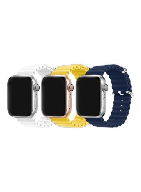 3Pack for Apple Watch Ocean Band 41mm 40mm 38mm Soft Silicone Loop Strap for iWatch Series 8/7/SE/6/5/4/3/2/1 White/Yellow/Dark Blue