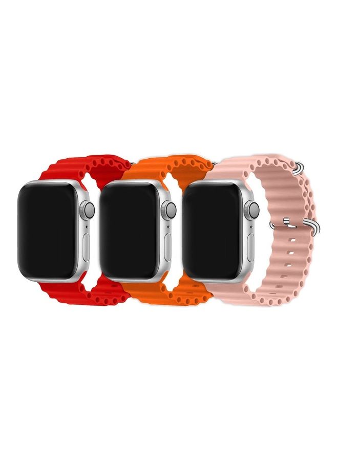 MARGOUN 3Pack for Apple Watch Ocean Band 41mm 40mm 38mm Soft Silicone Loop Strap for iWatch Series 8/7/SE/6/5/4/3/2/1 Red/Orange/Pink  - Image 1