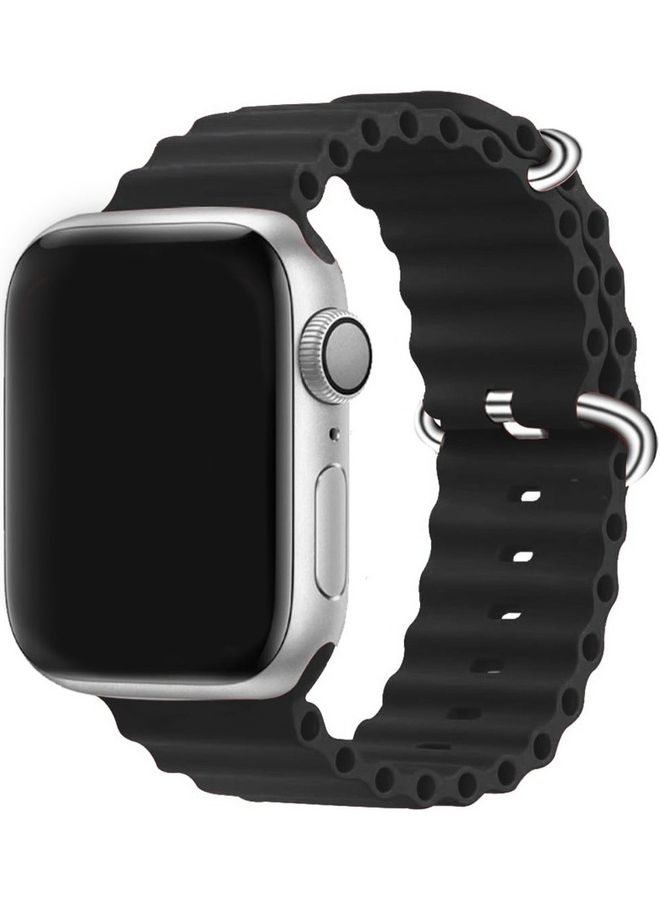 MARGOUN - Apple Watch Ocean Band 41mm 40mm 38mm Soft Silicone Loop Strap for iWatch Series 8/7/SE/6/5/4/3/2/1 Black - Image 1