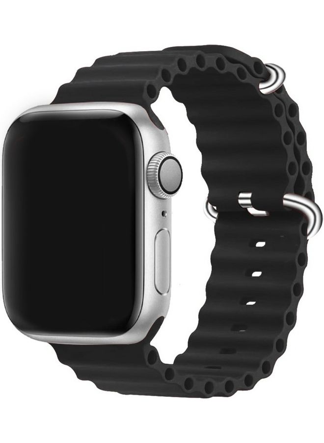MARGOUN - Apple Watch Ocean Band 49mm 45mm 44mm 42mm Soft Silicone Loop Strap for iWatch Series Ultra/8/7/SE/6/5/4/3/2/1 Black - Image 1