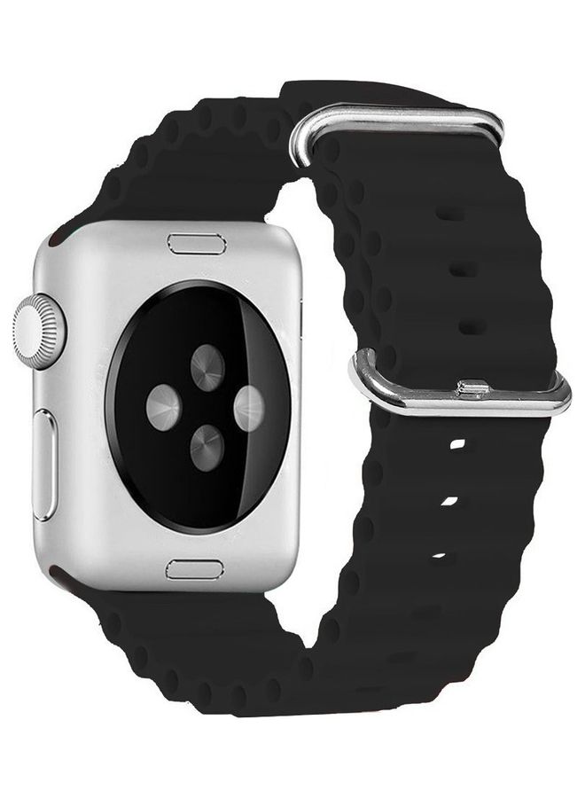 MARGOUN - Apple Watch Ocean Band 49mm 45mm 44mm 42mm Soft Silicone Loop Strap for iWatch Series Ultra/8/7/SE/6/5/4/3/2/1 Black - Image 1