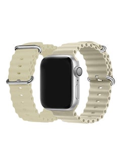 MARGOUN Apple Watch Ocean Band 49mm 45mm 44mm 42mm Soft Silicone Loop Strap for iWatch Series Ultra/8/7/SE/6/5/4/3/2/1 Beige  - Image 5