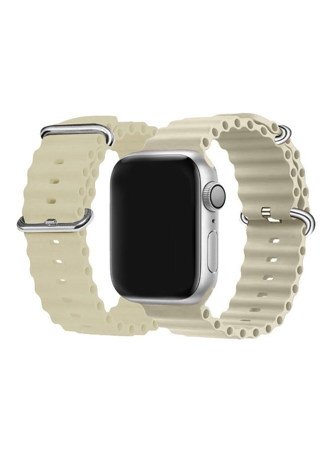 MARGOUN - Apple Watch Ocean Band 49mm 45mm 44mm 42mm Soft Silicone Loop Strap for iWatch Series Ultra/8/7/SE/6/5/4/3/2/1 Beige - Image 1