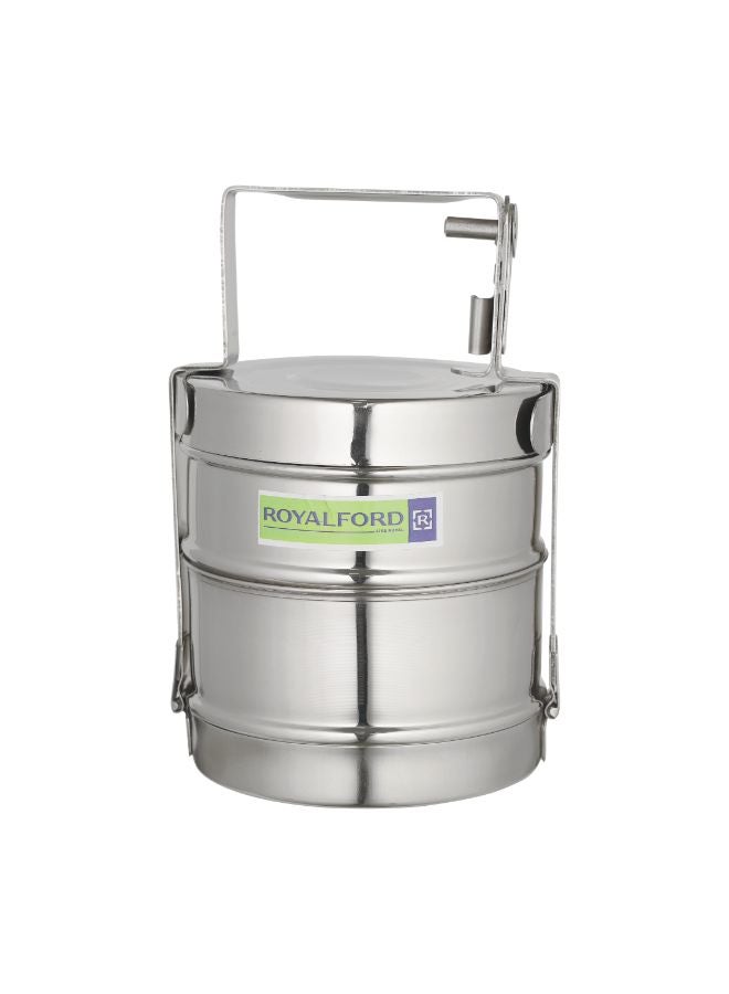 Royalford 2 Layer Stainless Steel Bombay Tiffin Silver 13x21cm  - Image 1