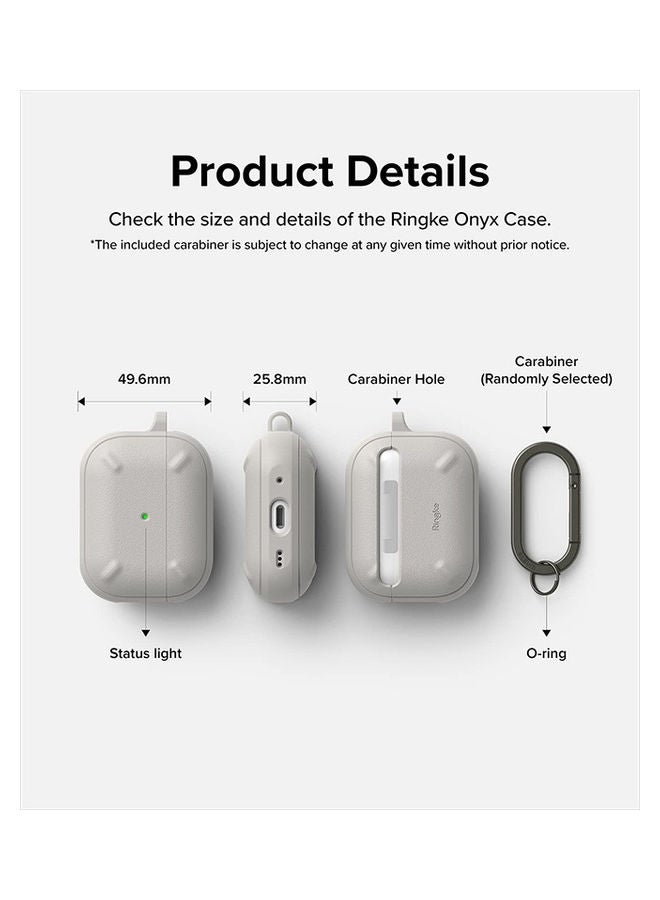 Ringke Onyx Cover For Air Pods Pro 2nd Generation 2022 Extreme Tough Silicone Type Shockproof Premium TPU Non Slip Bumper Case With Keychain Carabiner Warm Grey  - Image 4