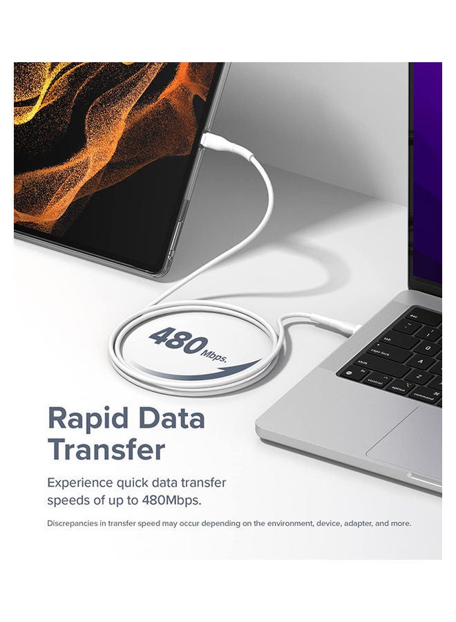 Ringke Fast Charging Pastel Cable USB Type-C To Type-C 2M Long Lasting And Auto Turn Off Charge Once Battery Is Full White - Image 5