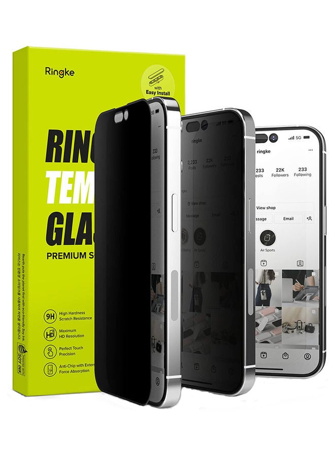 Ringke Privacy Tempered Glass Protector For iPhone 14 Pro Screen Full-Coverage 9H Hardness Shatterproof Black - Image 1