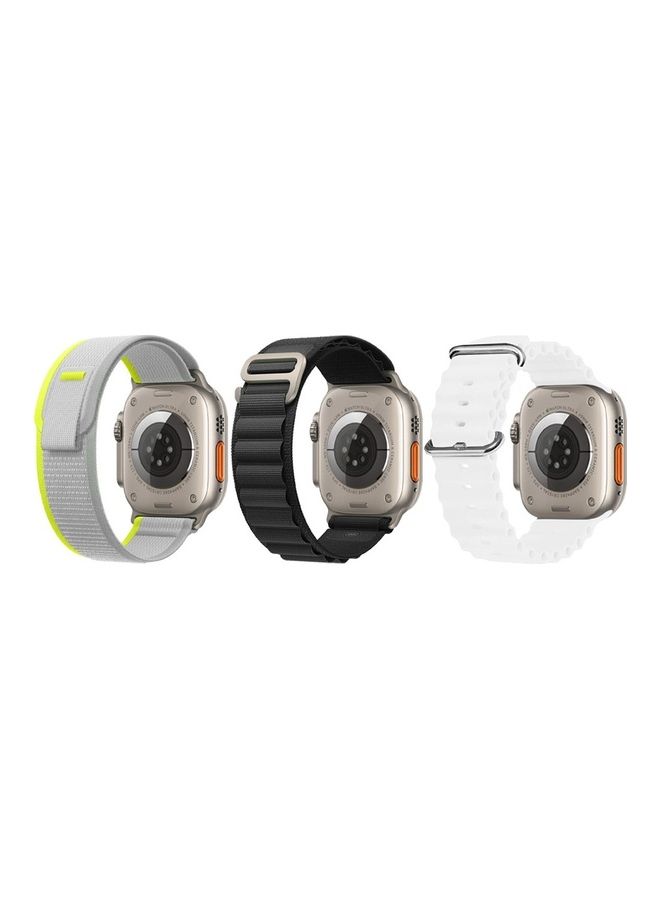 MARGOUN - 3Pack for Apple Watch Band 49mm 45mm 44mm 42mm Alpine Loop Band, Trail Band, Ocean Band Compatible with Apple Watch Ultra/8/7/SE/6/5/4/3/2/1 White/Black/Grey - Image 1