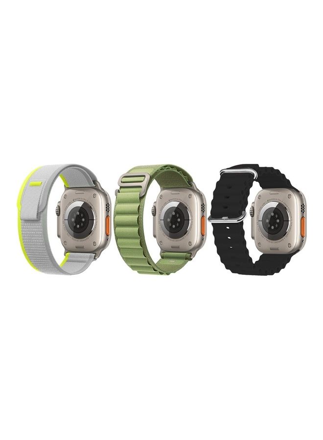 MARGOUN - 3Pack for Apple Watch Band 49mm 45mm 44mm 42mm Alpine Loop Band, Trail Band, Ocean Band Compatible with Apple Watch Ultra/8/7/SE/6/5/4/3/2/1 Black/Green/Grey - Image 1