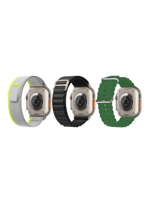 3Pack for Apple Watch Band 49mm 45mm 44mm 42mm Alpine Loop Band, Trail Band, Ocean Band Compatible with Apple Watch Ultra/8/7/SE/6/5/4/3/2/1 Green/Black/Grey