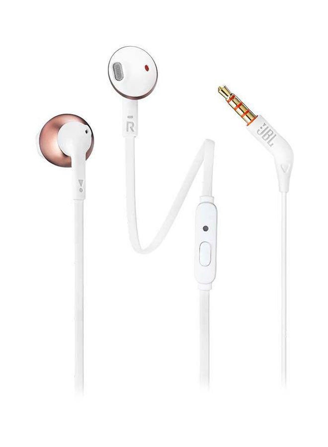 JBL - T205 Wired In-Ear Earphones With Mic Rose Gold/White - Image 1