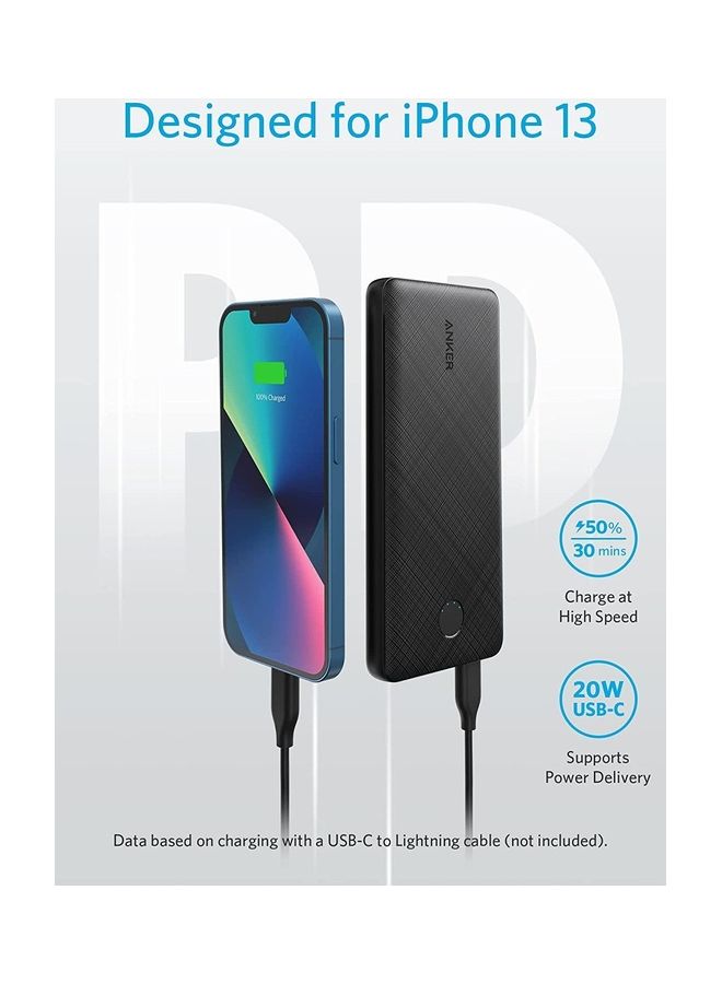 Anker - Power Bank, USB-C Portable Charger 10000mAh with 20W Power Delivery, 523 Power Bank (PowerCore Slim 10K PD) for iPhone 14 Series / iPhone 13 Series, S20, Pixel 4, and More Black - Image 1