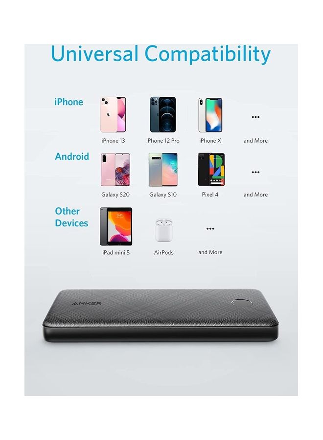 Anker - Power Bank, USB-C Portable Charger 10000mAh with 20W Power Delivery, 523 Power Bank (PowerCore Slim 10K PD) for iPhone 14 Series / iPhone 13 Series, S20, Pixel 4, and More Black - Image 1